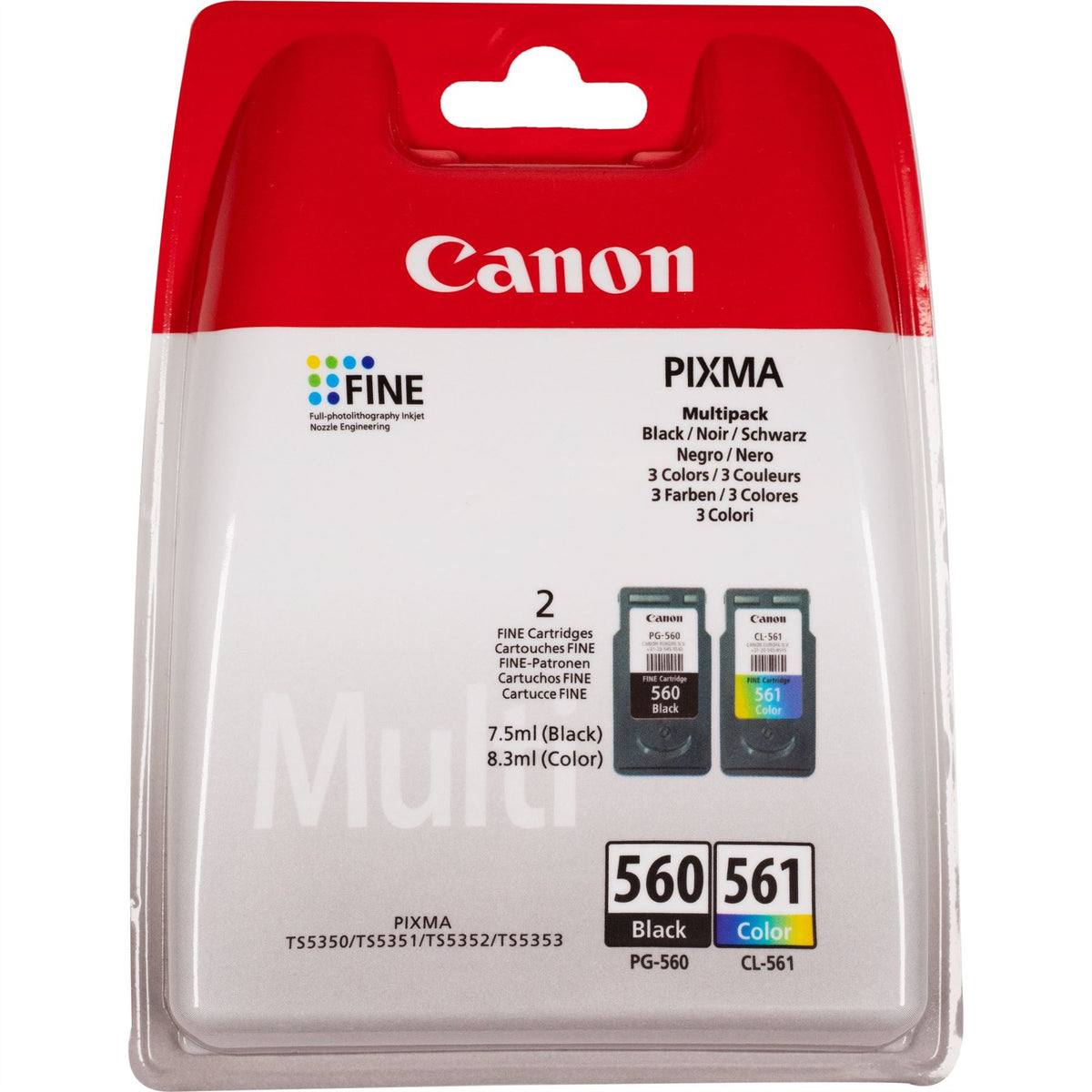 Canon 3713C006/PG-560CL561 Printhead cartridge multi pack black + color 7,5ml + 8,3ml Pack=2 for Canon Pixma TS 5350