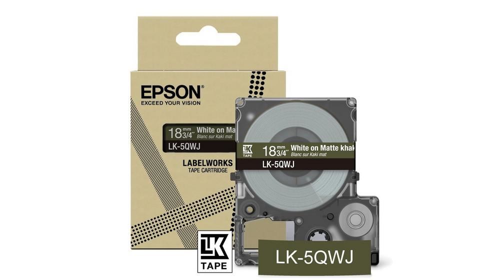 Epson C53S672089/LK-5QWJ DirectLabel-etikettes white on Khaki matt 18mm for Epson LabelWorks LW-C 410