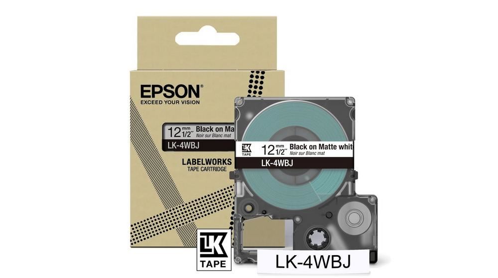 Epson C53S672062/LK-4WBJ DirectLabel-etikettes black on white matt 12mm for Epson LabelWorks LW-C 410