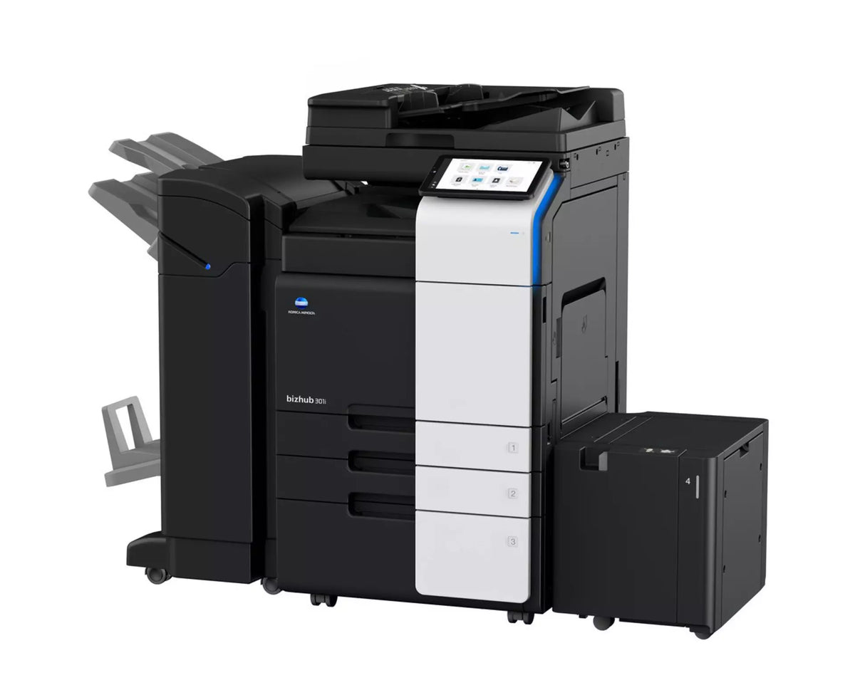 Konica Minolta bizhub 300i, A3 MONO MFD, Std Print Controller 2x500 sheets Paper Cassette, 100 sheet bypass, HDD SDD 250GB, Duplex, Black &amp; White