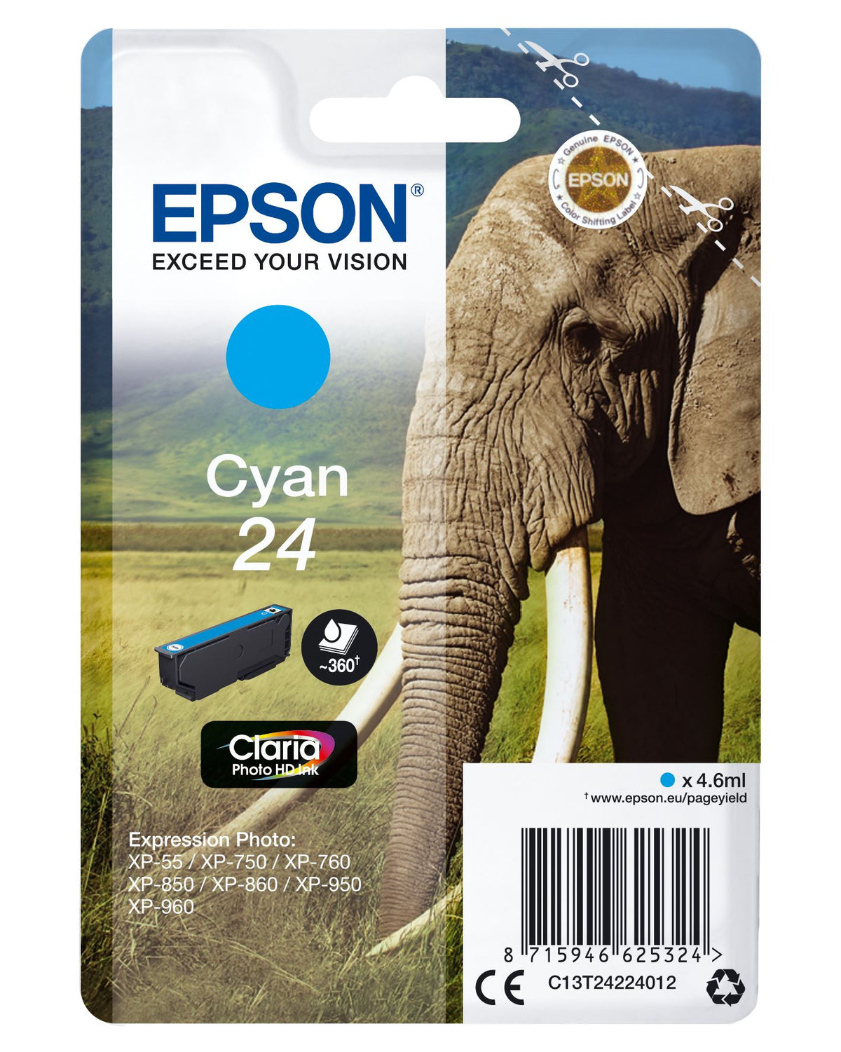 Epson C13T24224012/24 Ink cartridge cyan, 360 pages 4,6ml for Epson XP 750
