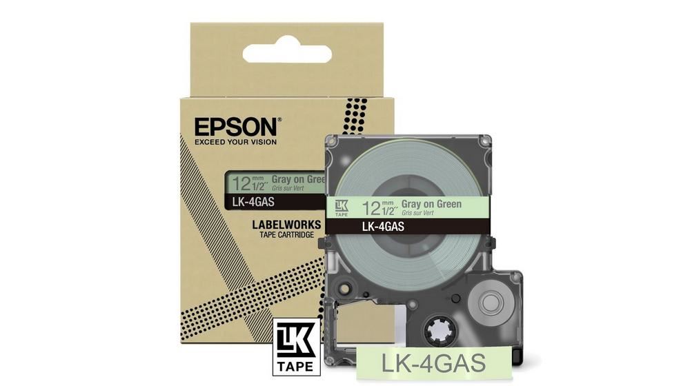 Epson C53S672105/LK-4GAS DirectLabel-etikettes green on gray 12mm for Epson LabelWorks LW-C 410