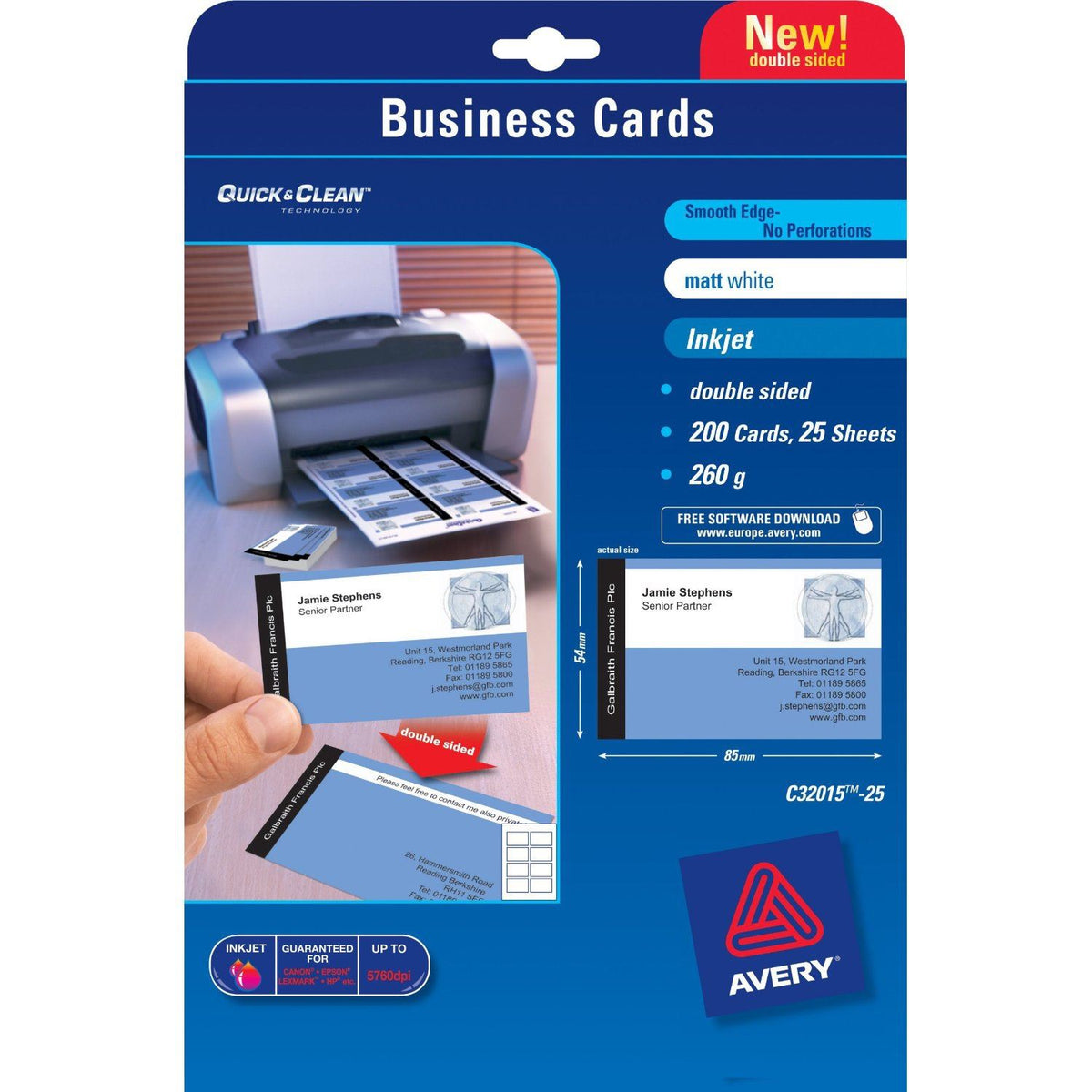 Avery Quick&amp;Clean 85 x 54 mm (x25) business card 200 pc(s)