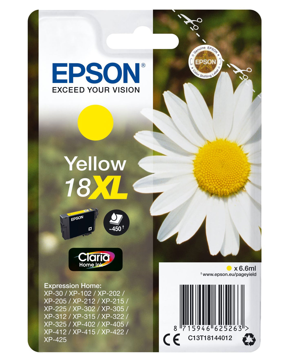 Epson C13T18144012/18XL Ink cartridge yellow high-capacity, 450 pages 6,6ml for Epson XP 30
