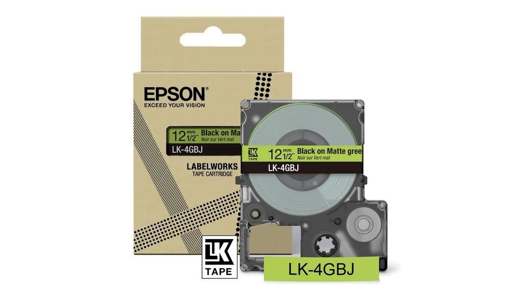 Epson C53S672077/LK-4GBJ DirectLabel-etikettes black on green matt 12mm for Epson LabelWorks LW-C 410