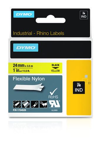 Dymo 1734525/S0773850 Ribbon Nylon flexible black on yellow 24mm x 3,5m for Dymo Rhino 6-24mm