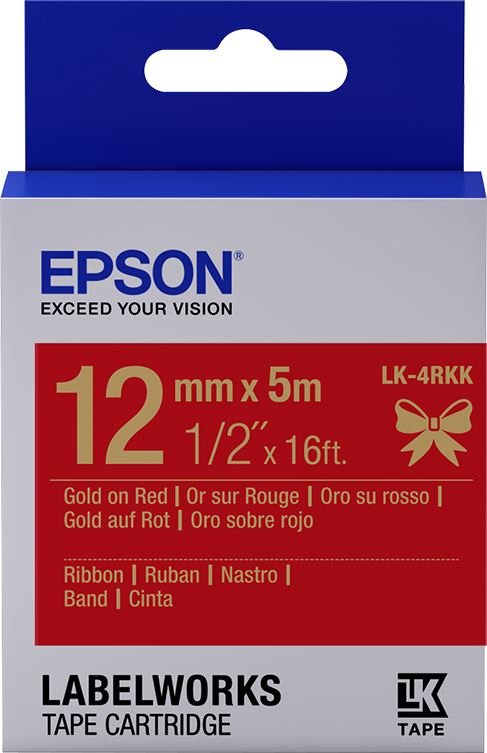 Epson C53S654033/LK-4RKK DirectLabel-etikettes gold on red 12mm x 5m for Epson LabelWorks LW-C 410/4-36mm/6-12mm/6-18mm/6-24mm