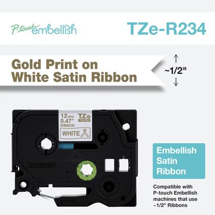 Brother TZE-R234 DirectLabel gold on white non adhesive textil 12mm x 4m for Brother P-Touch TZ 3.5-18mm/6-12mm/6-18mm/6-24mm/6-36mm