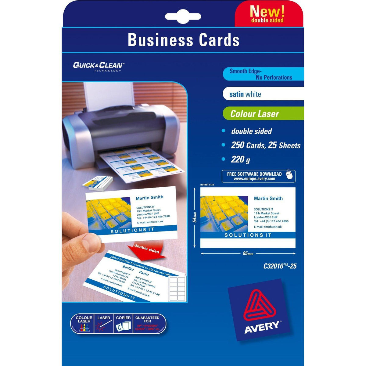 Avery Quick&amp;Clean 85 x 54 mm (x25) business card 250 pc(s)