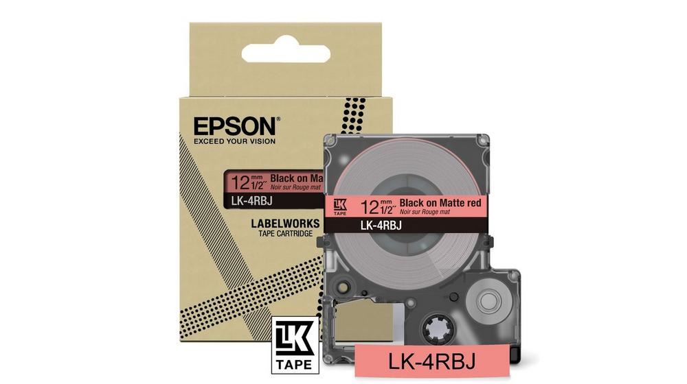 Epson C53S672071/LK-4RBJ DirectLabel-etikettes black on red matt 12mm for Epson LabelWorks LW-C 410