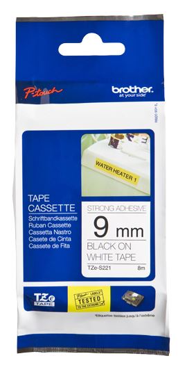Brother TZE-S221 DirectLabel black on white extra strong Laminat 9mm x 8m for Brother P-Touch TZ 3.5-18mm/6-12mm/6-18mm/6-24mm/6-36mm
