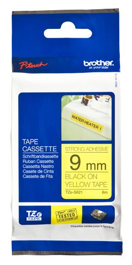 Brother TZE-S621 DirectLabel black on yellow extra strong Laminat 9mm x 8m for Brother P-Touch TZ 3.5-18mm/6-12mm/6-18mm/6-24mm/6-36mm