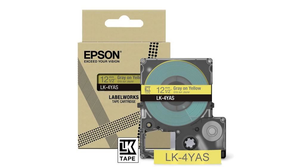 Epson C53S672104/LK-4YAS DirectLabel-etikettes yellow on gray 12mm for Epson LabelWorks LW-C 410