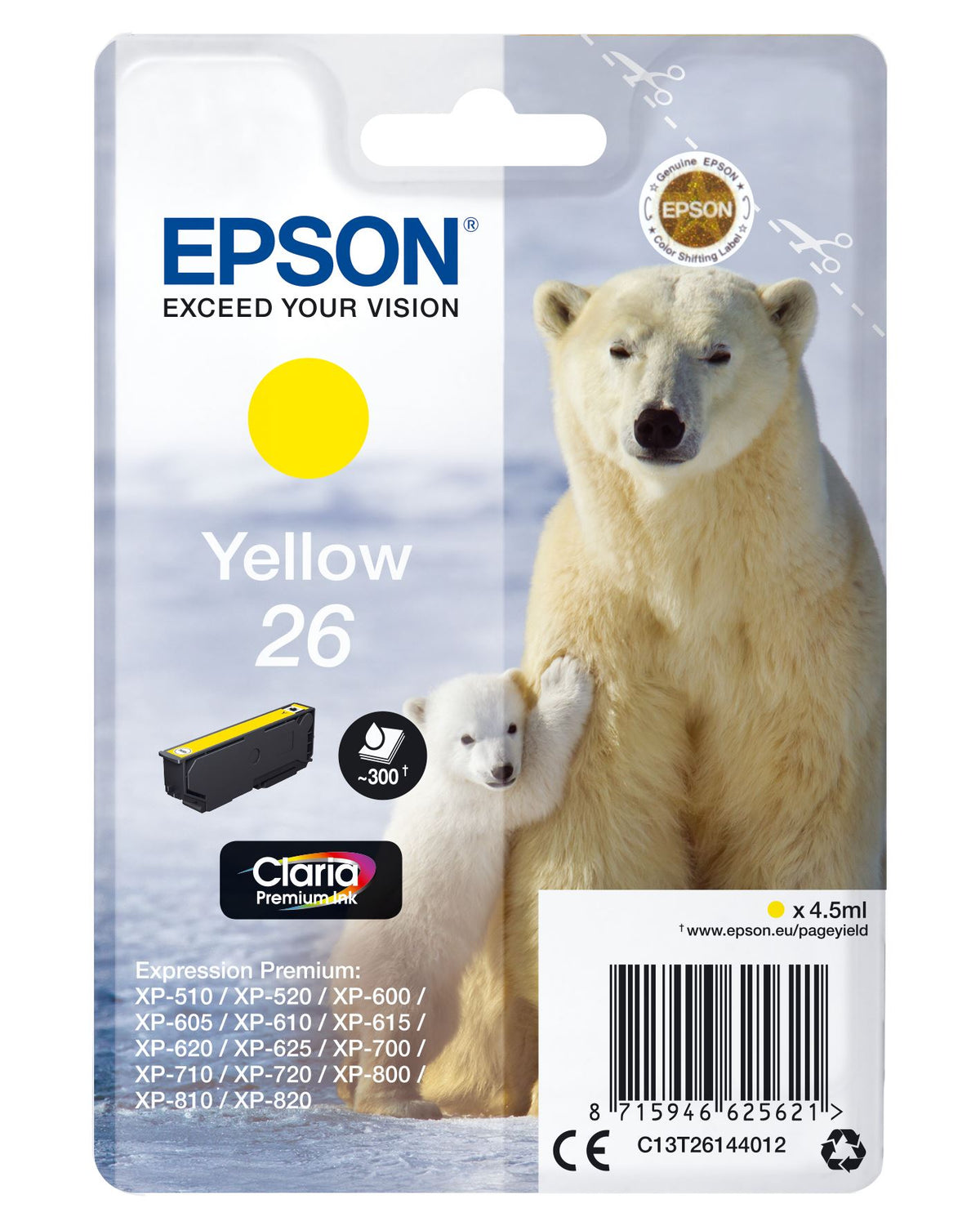 Epson C13T26144012/26 Ink cartridge yellow, 300 pages ISO/IEC 19752 4,5ml for Epson XP 600