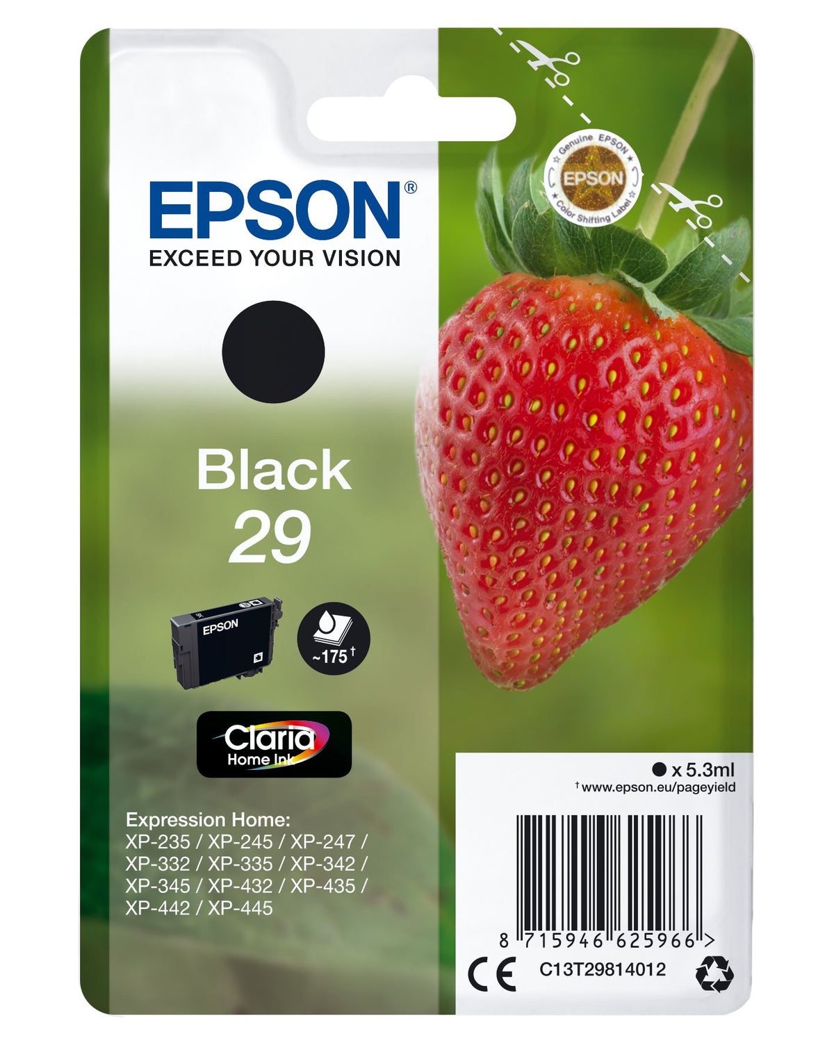 Epson C13T29814022/29 Ink cartridge black Blister Radio Frequency, 175 pages 5,3ml for Epson XP 235/335