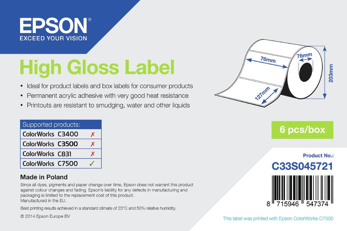 Epson High Gloss Label - Die-cut Roll: 76mm x 127mm, 960 labels