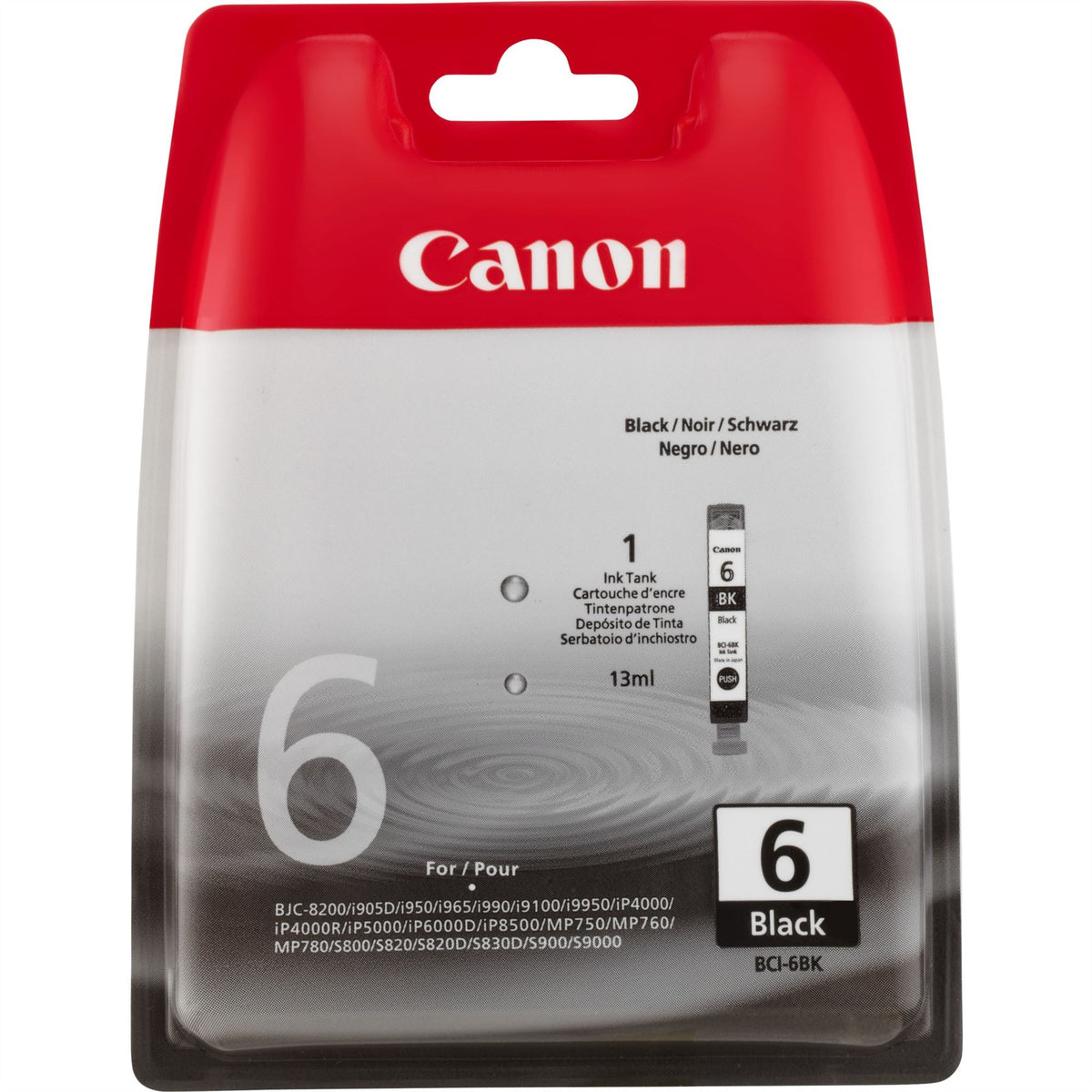 Canon 4705A002/BCI-6BK Ink cartridge black, 210 pages ISO/IEC 24711 13ml for Canon BJC 8200/I 865/I 990/I 9900/S 800