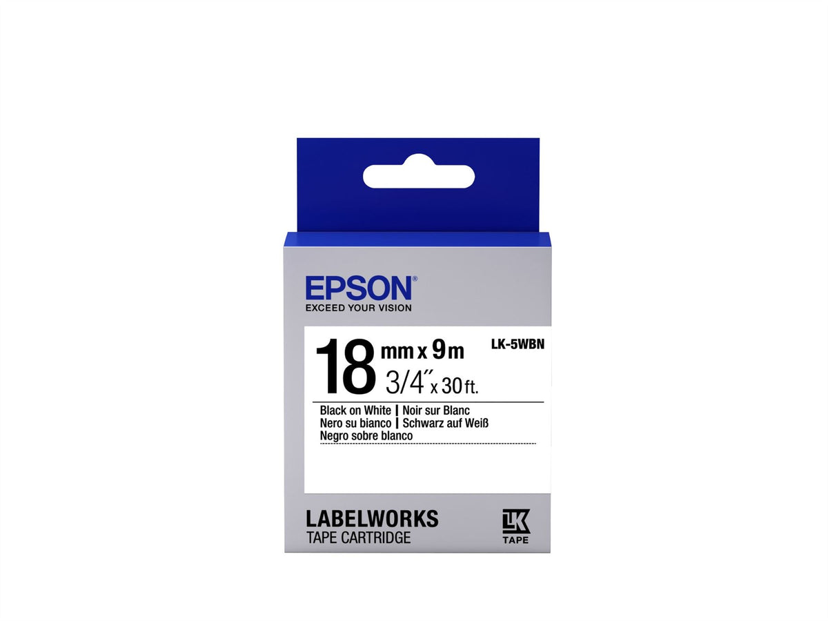 Epson C53S655006/LK-5WBN Ribbon black on white 18mm x 9m for Epson LabelWorks 4-18mm/24mm/36mm/6-18mm/6-24mm