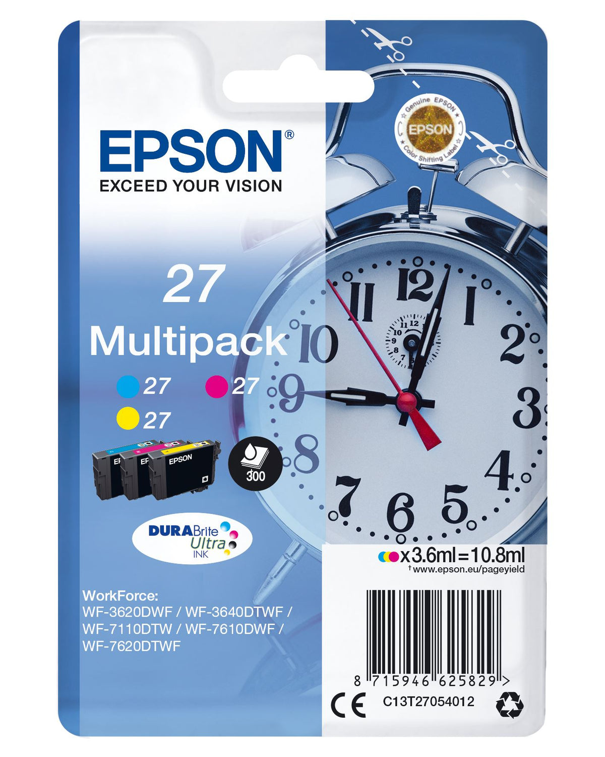Epson C13T27054022/27 Ink cartridge multi pack C,M,Y Blister Acustic Magnetic 3x350pg3x3,6ml Pack=3 for Epson WF 3620