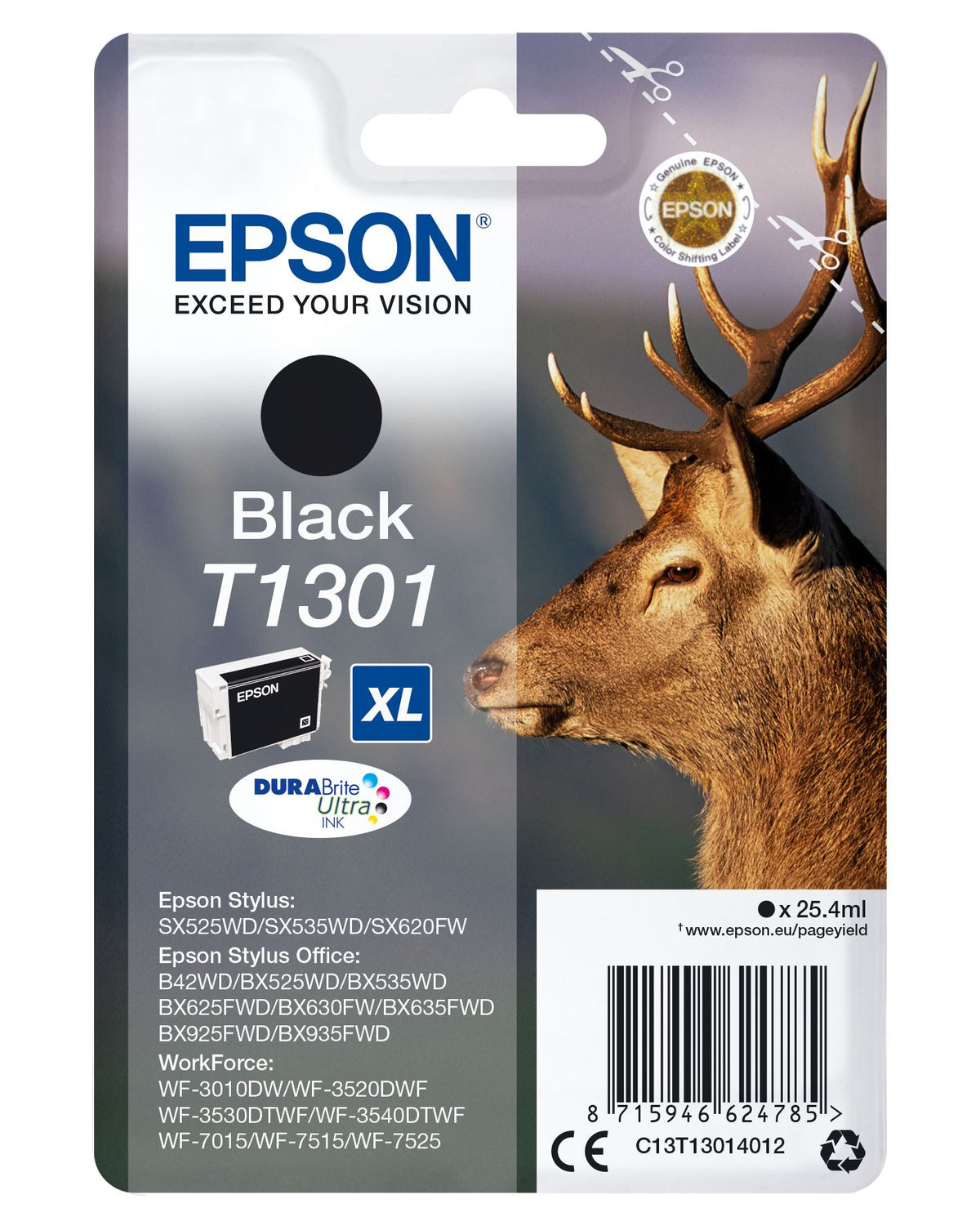 Epson C13T13014012/T1301 Ink cartridge black XL, 945 pages 25,4ml for Epson Stylus SX 525/WF 3500