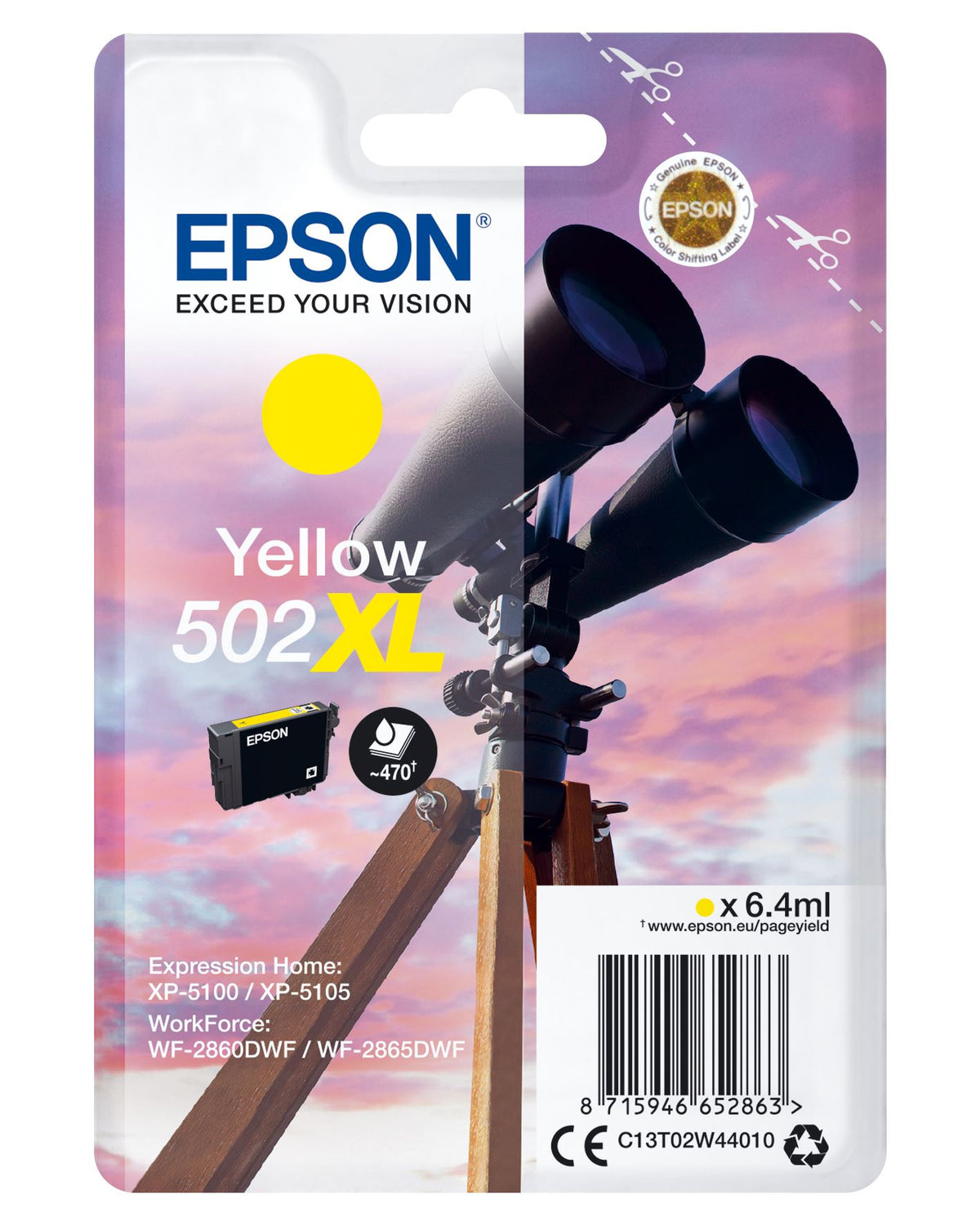 Epson C13T02W44010/502XL Ink cartridge yellow high-capacity, 470 pages 6,4ml for Epson XP 5100