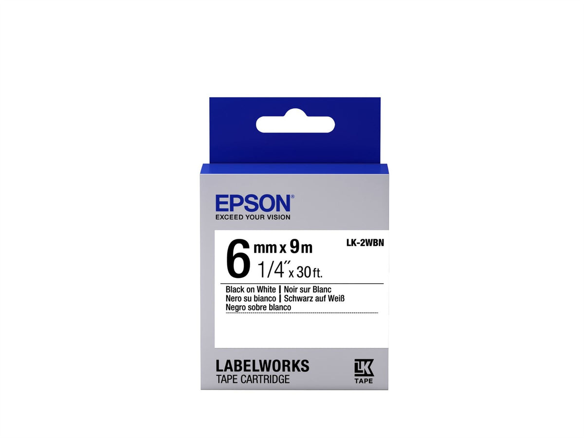 Epson C53S652003/LK-2WBN Ribbon black on white 6mm x 9m for Epson LabelWorks 4-18mm/36mm/6-12mm/6-18mm/6-24mm