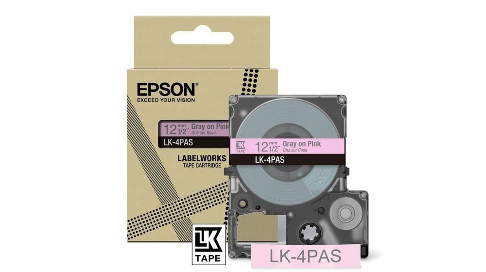 Epson C53S672103/LK-4PAS DirectLabel-etikettes pink on gray 12mm for Epson LabelWorks LW-C 410