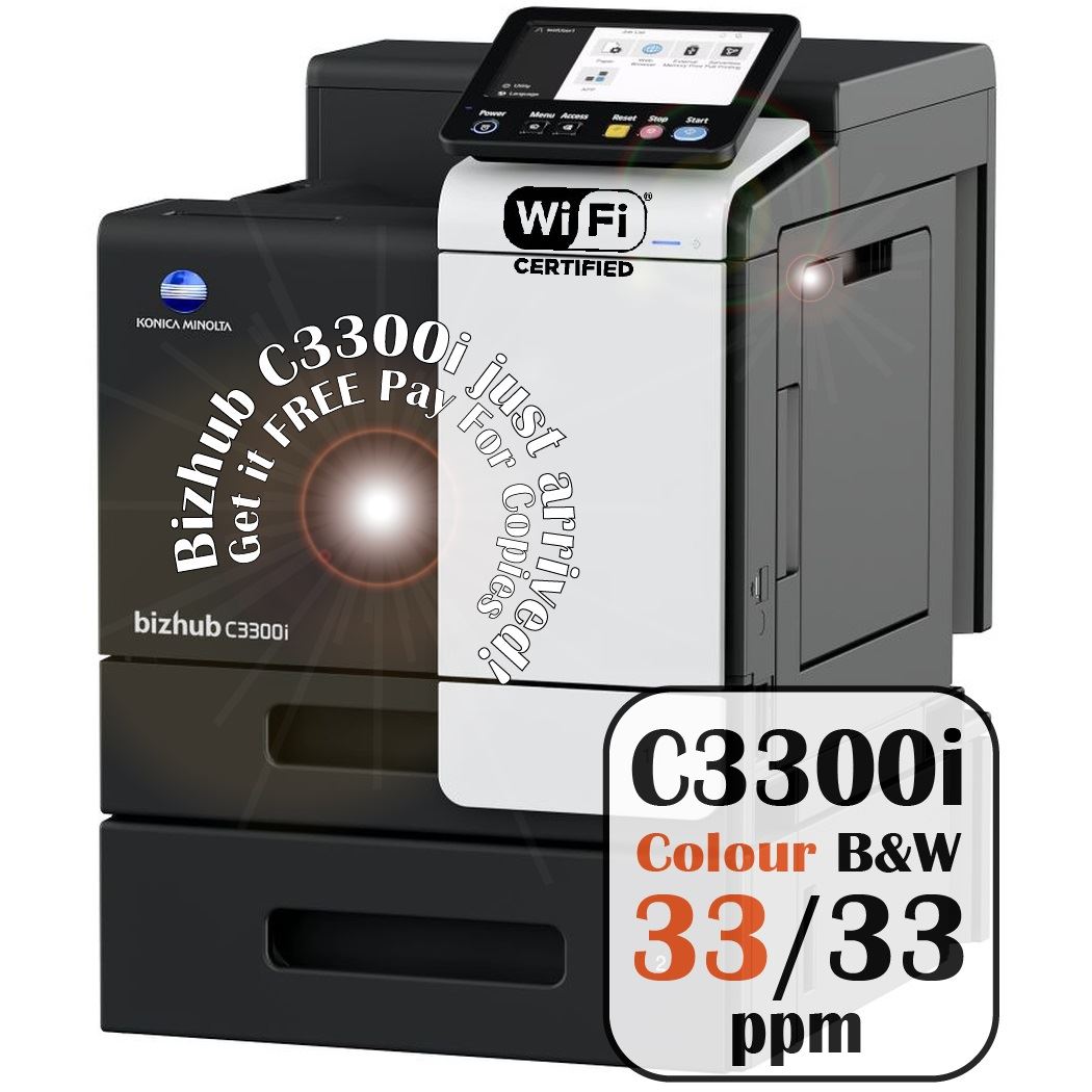 Konica Minolta bizhub C3300i - A4 Single Function Printer.  Std 500 sheets and 100-sheet bypass. Duplex unit std.