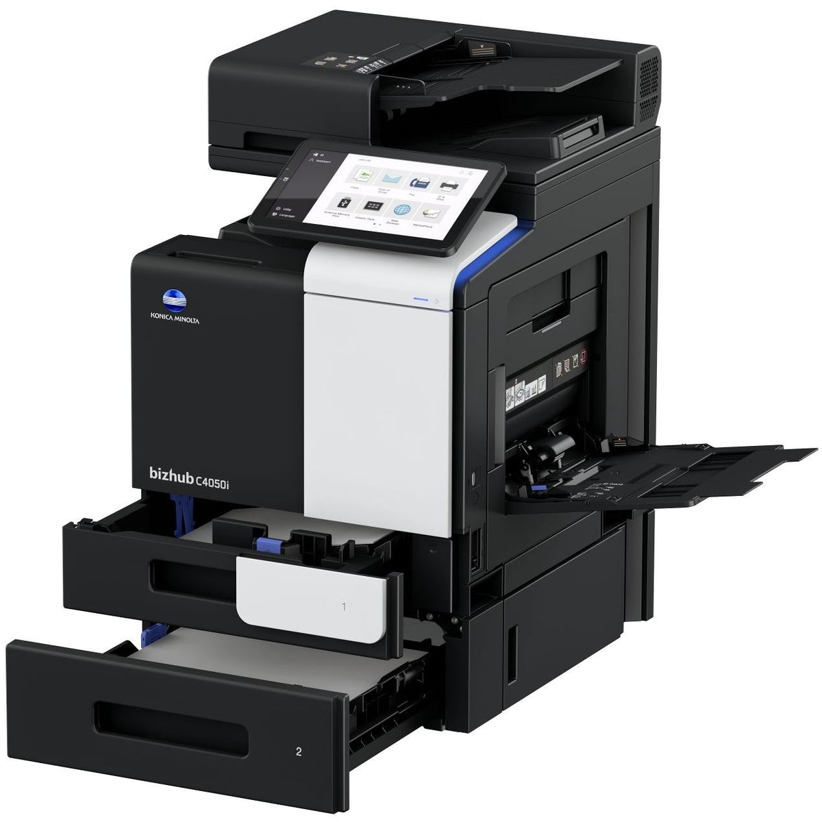 Konica Minolta bizhub C4050i A4 MFD.  Std print cntrllr and fax. 500 sheets &amp; 100-sheet bypass. Dual Scan-DF and duplex std.
