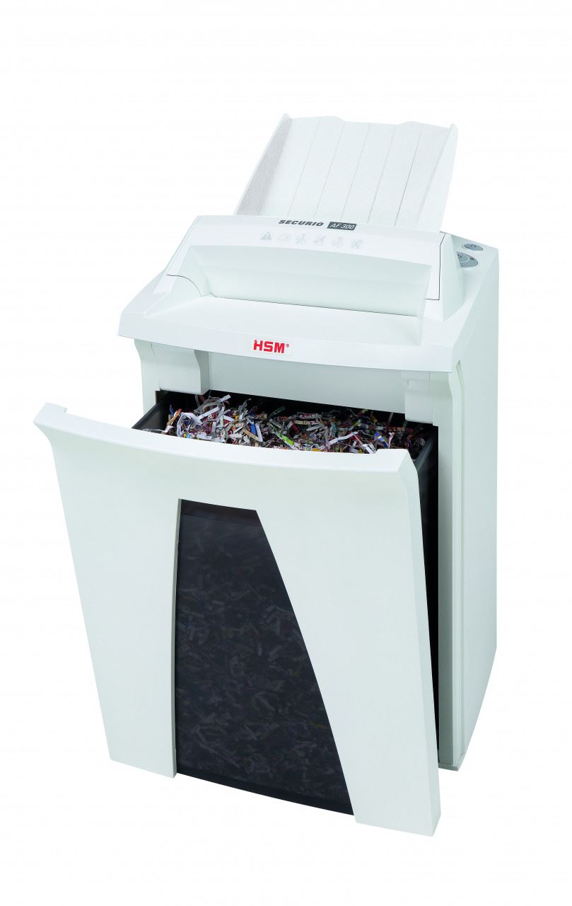 HSM SECURIO AF300 4.5x30mm document shredder with automatic paper feed, security level 4, cross cut, 14 sheet