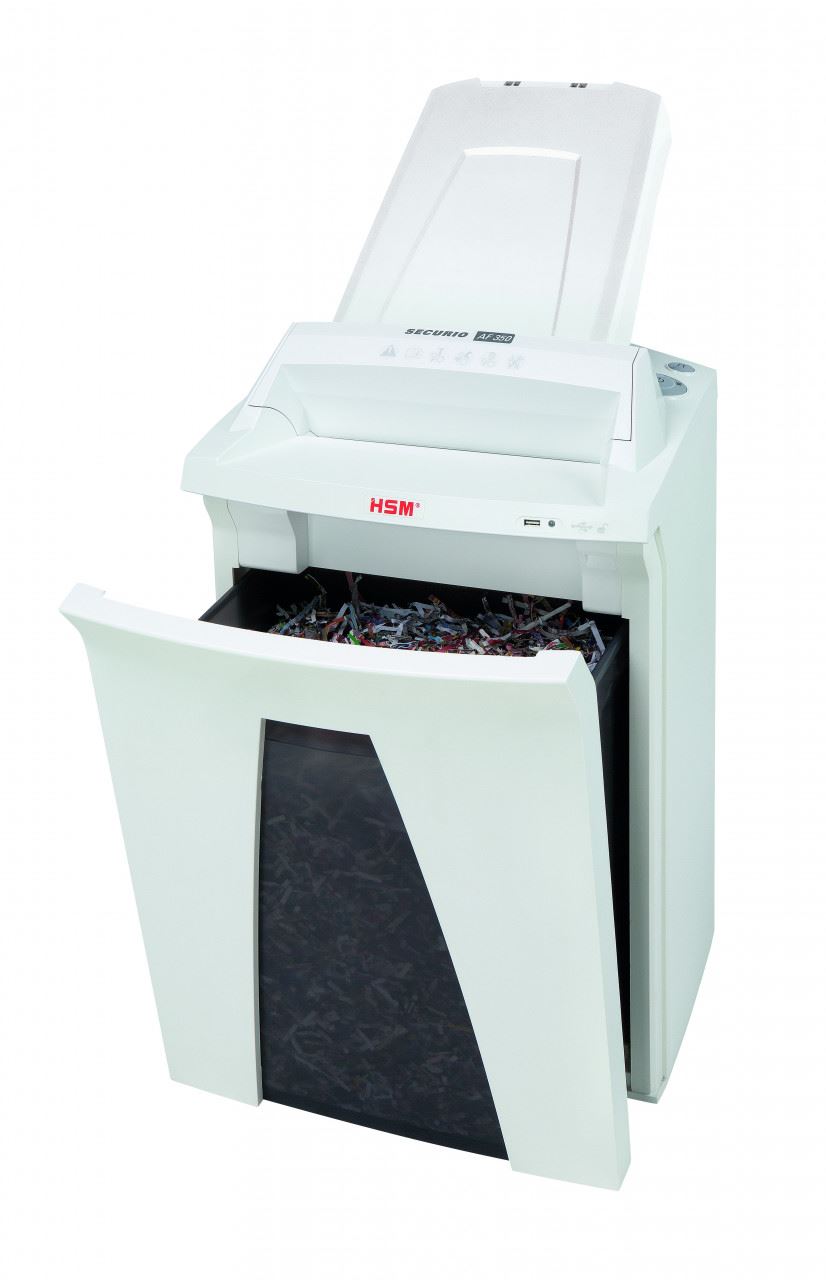 HSM SECURIO AF350 4.5x30mm document shredder with automatic paper feed, security level 4, cross cut, 14 sheet